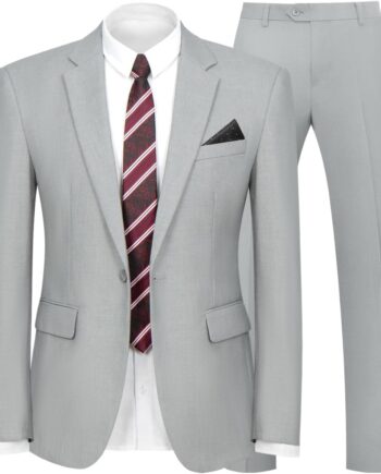 Men's 2 Piece Suit Slim Fit - One Button Jacket Pants with Tie and Pocket Square, Suits for Men Wedding Business Party