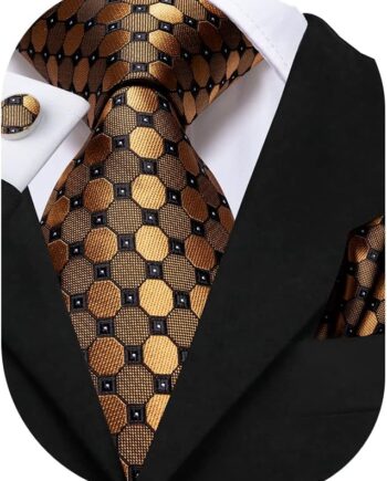 Mens Tie Set Solid Paisley Silk Striped Necktie for Men with Cufflinks Tie and Pocket Square