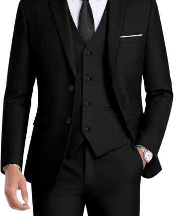Men's 3-Piece Slim Fit Suit Set-2-Button Blazer,Vest & Pants-Formal Wedding,Prom,Party & Business Tuxedo