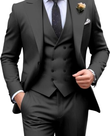Mens Suit Slim Fit 3 Piece Double Breasted Suit Men Formal Tuxedo Set Casual Wedding Prom Groom Suits