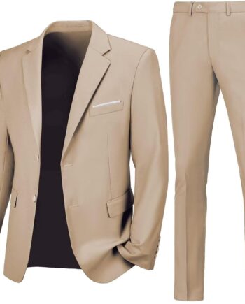 Mens Slim Fit 2 Piece Suit Two Button Notched Lapel Solid Suit Jacket Pants Set Tuxedo for Prom
