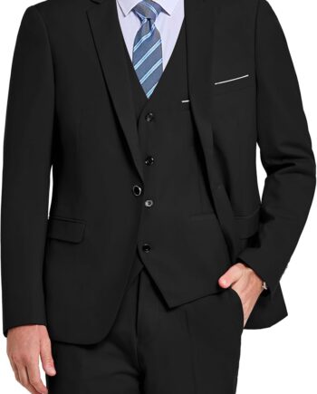 Men's 3 Piece Suit Set with Tie, One Button Solid Slim Fit Jacket Vest & Pants, Suits for Mens Wedding Party Business