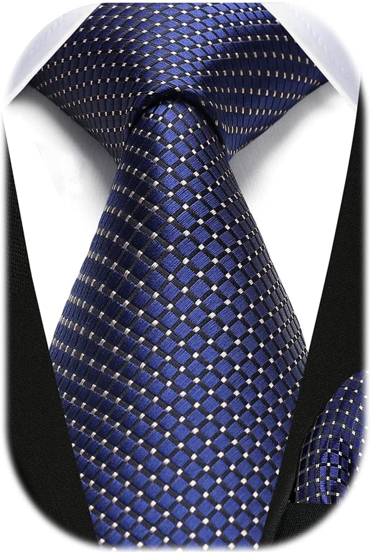Ties for Men Silk Extra Long Tie and Pocket Square Classic Plaid Checkered 63 inches Men's Neckties Business