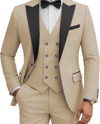 Men's 3 Piece Suits Slim Fit Tuxedo Suit Set Double Breasted Suit Jacket Vest Pants Set for Wedding Prom