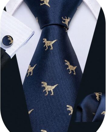 Fun Animal Ties for Men Designer Handkerchief Cufflink WOVEN Casual Necktie Set Festival