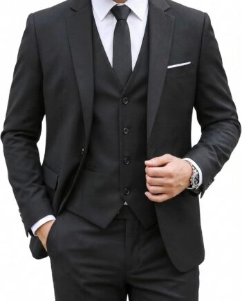 Men's 3 Piece Suit Set with Tie, One Button Slim Fit Solid Jacket Vest Pants, Prom Party Wedding Business Suits for Men