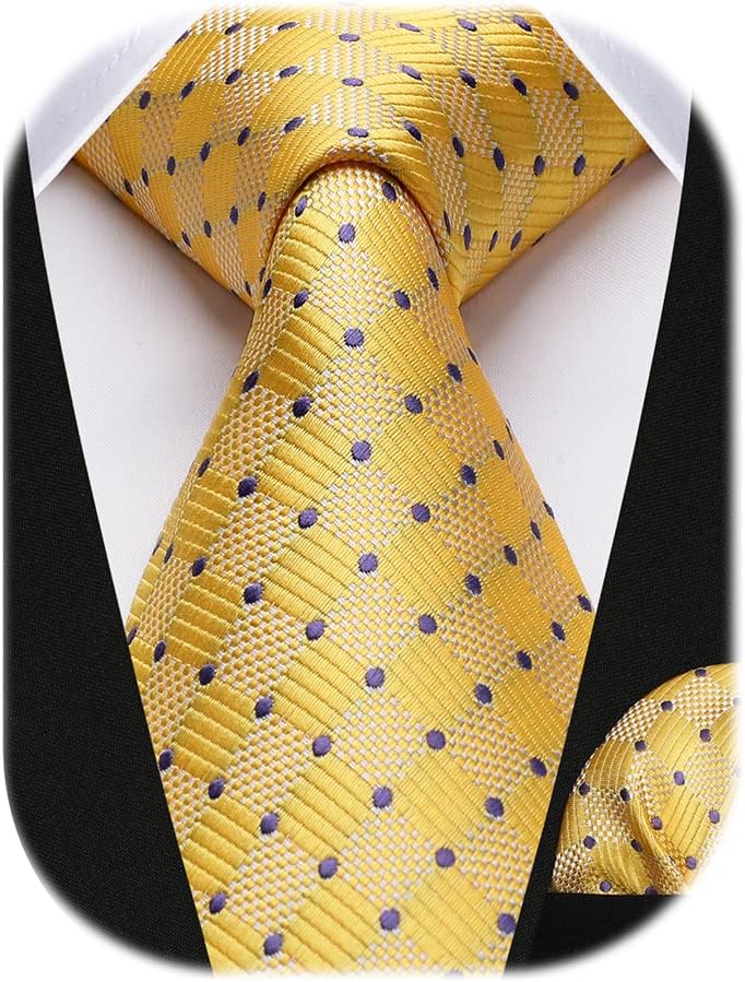 Mens Ties Plaid Tie and Pocket Square Set Classic Woven Formal Checkered Neckties & Handkerchief Wedding Party