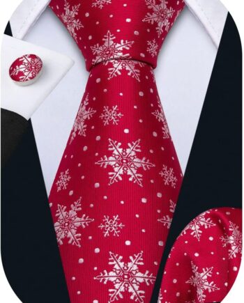 Christmas Ties for Men Necktie Festival Tie Sets Xmas Tree Snowflakes Handkerchief Cufflinks Party Holiday