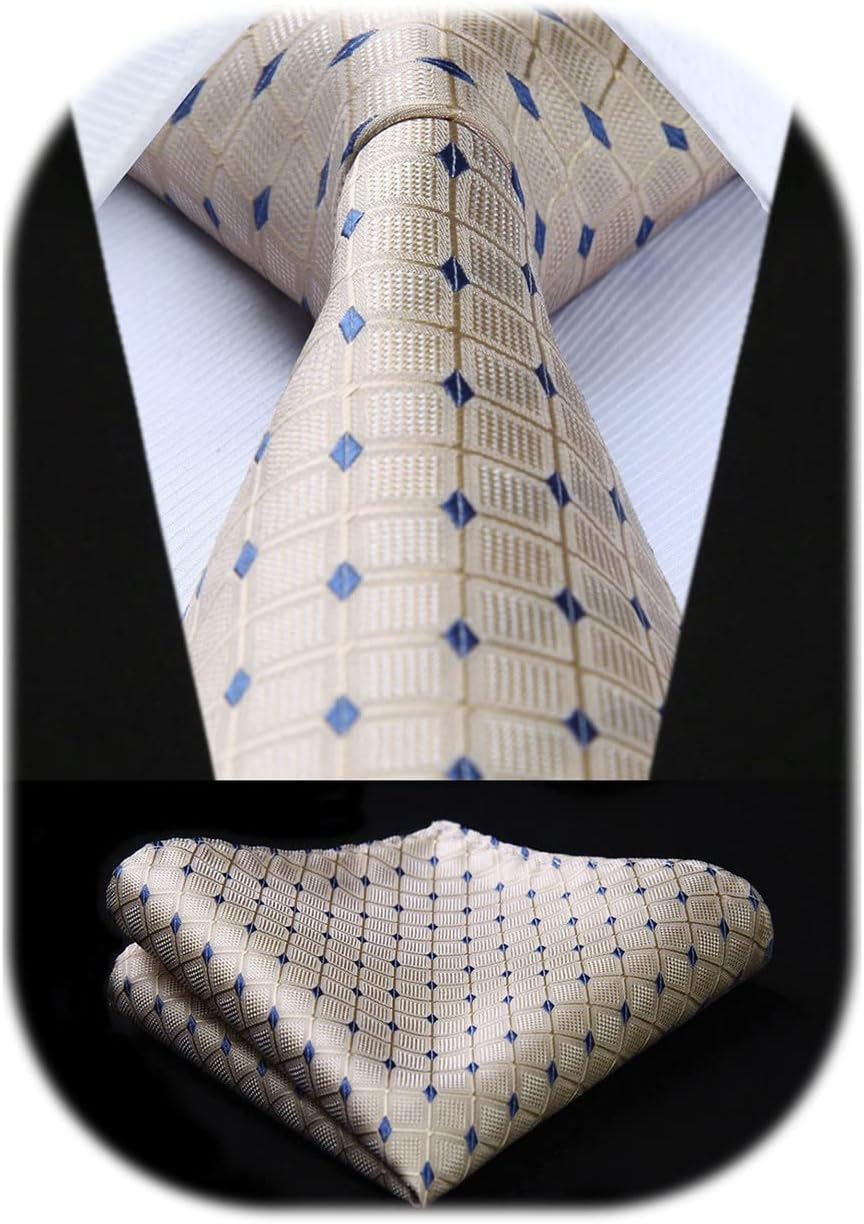 Ties for Men Plaid Checkered Tie with Pocket Square Woven Business Formal Necktie Handkerchief Set Wedding Party