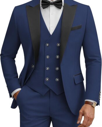 Men's 3 Piece Suits Slim Fit Tuxedo Suit Set Double Breasted Suit Jacket Vest Pants Set for Wedding Prom
