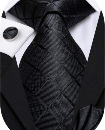 Mens Plaid Ties Classic Paisley Necktie with Handkerchief Cufflinks Set Business Stripe Tie