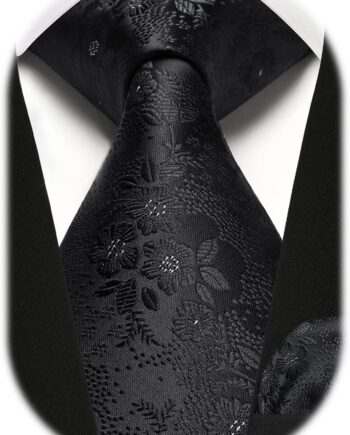 Mens Floral Ties Woven Classic Necktie Pocket Square Set Formal Ties for Men Wedding with Handkerchief