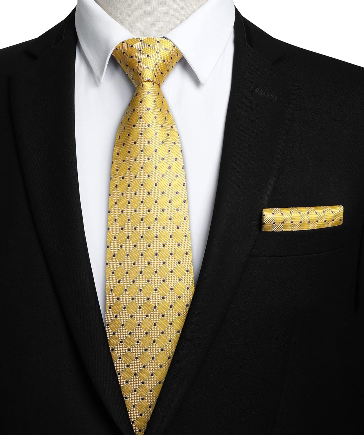 Mens Ties Plaid Tie and Pocket Square Set Classic Woven Formal Checkered Neckties & Handkerchief Wedding Party