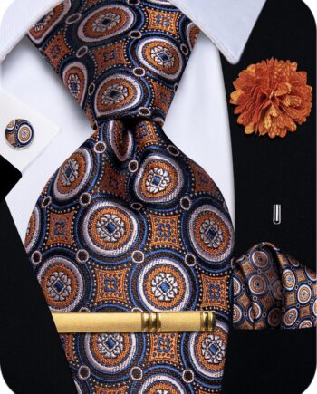 Silk Paisley Floral Tie and Pocket Squard Cufflinks with Lapel Pin Sets for Men 5PC Wedding Party
