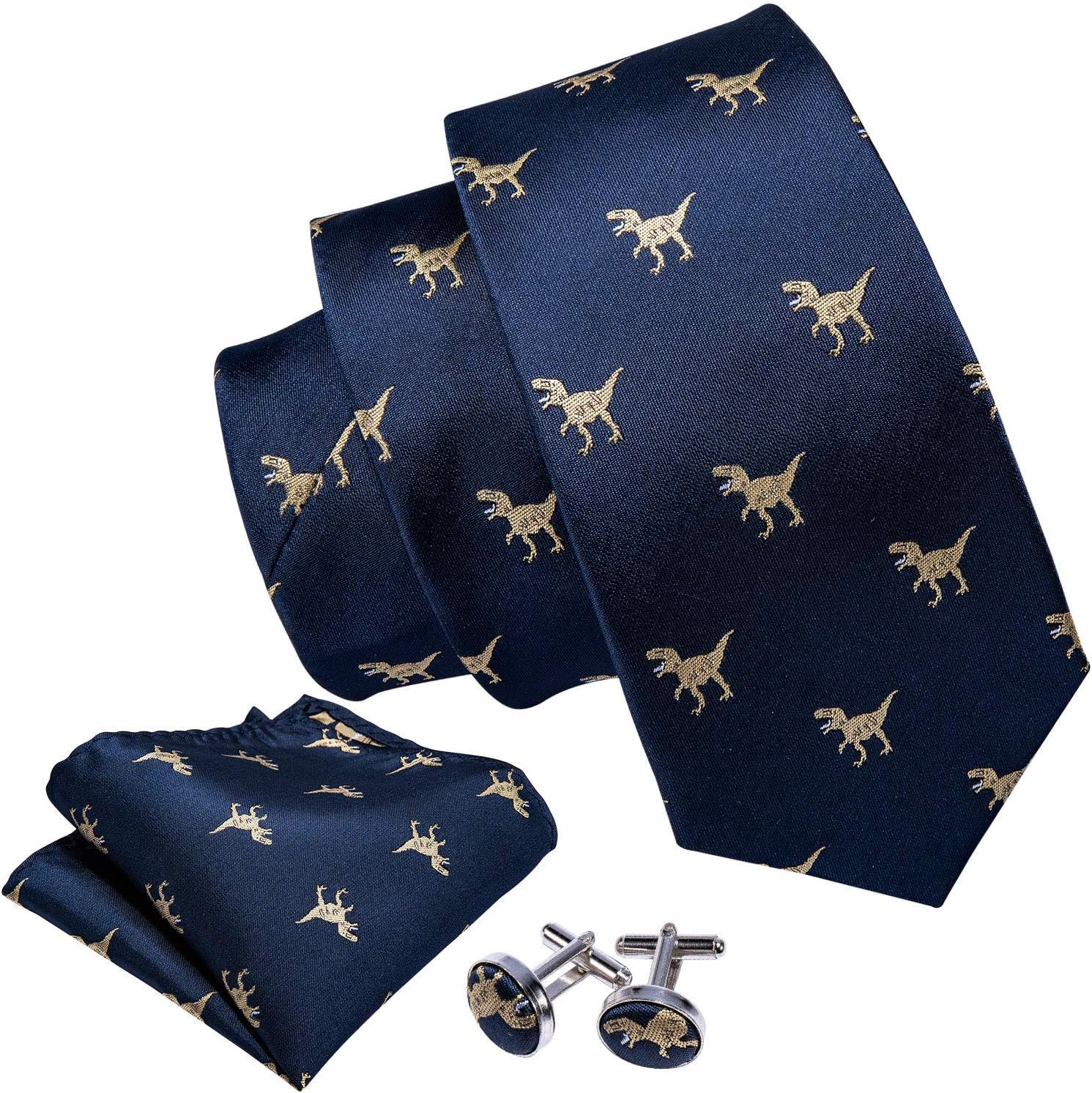Fun Animal Ties for Men Designer Handkerchief Cufflink WOVEN Casual Necktie Set Festival