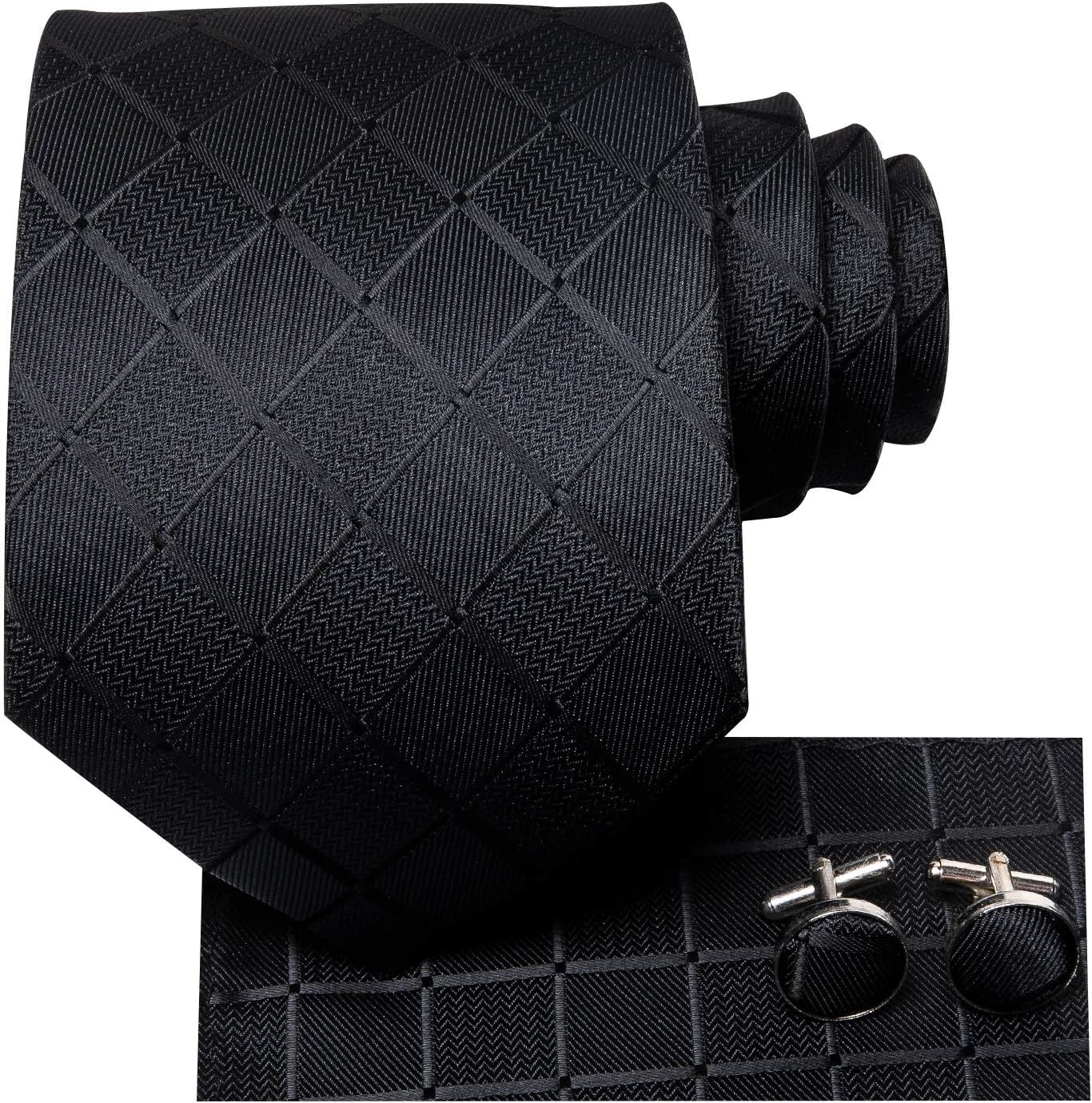 Mens Plaid Ties Classic Paisley Necktie with Handkerchief Cufflinks Set Business Stripe Tie
