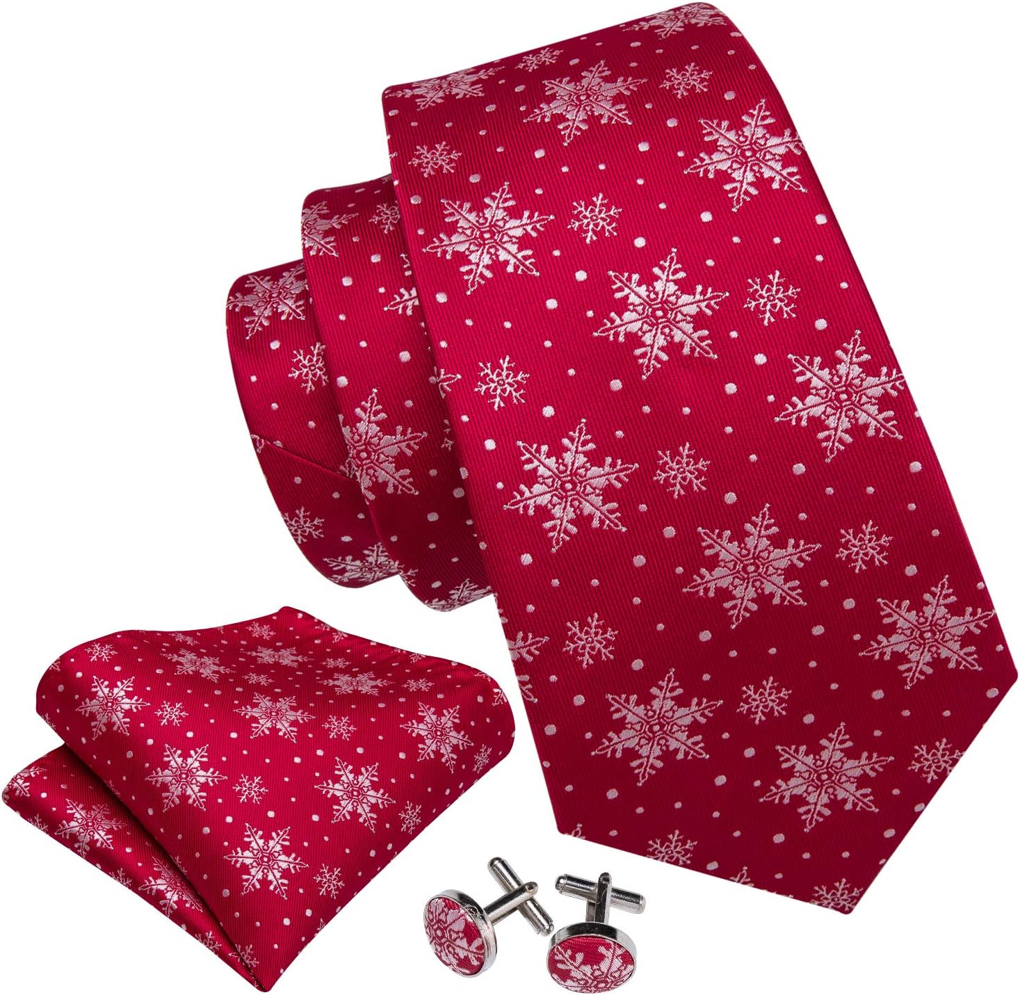 Christmas Ties for Men Necktie Festival Tie Sets Xmas Tree Snowflakes Handkerchief Cufflinks Party Holiday