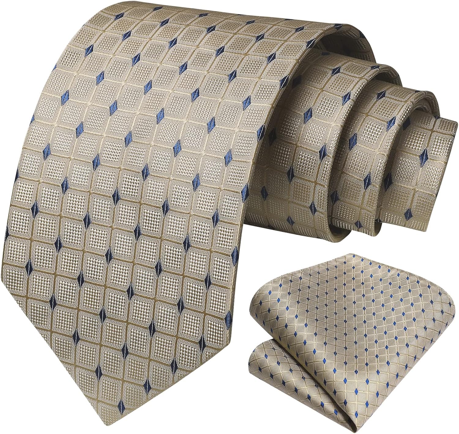 Ties for Men Plaid Checkered Tie with Pocket Square Woven Business Formal Necktie Handkerchief Set Wedding Party